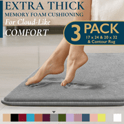 ComfiTime 3 Piece Bathroom Rugs Set – Thick Memory Foam, Non-Slip Bath Mat, Soft Plush Velvet Top, Ultra Absorbent, Small, Large \u0026 Long Rugs for Bathroom Floor with Contour Rug, Gray